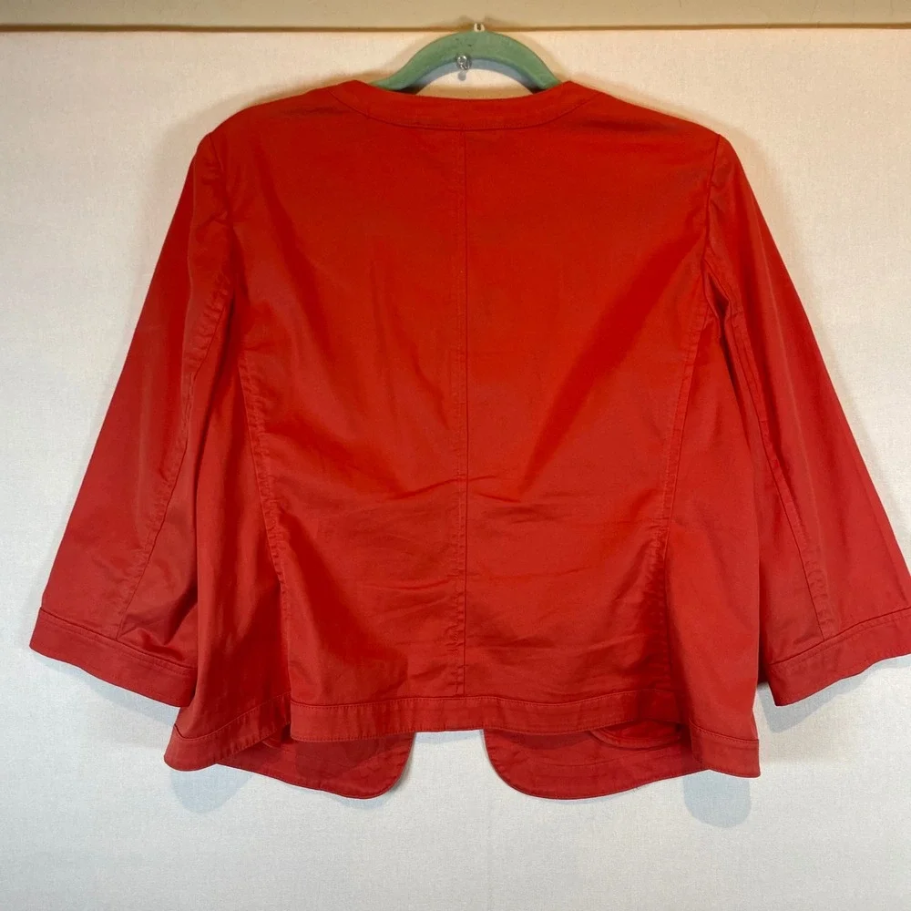 Talbots Petites Coral Red Ruffle‎ Front 3/4 Sleeve Blazer Jacket Size 12P - Picture 2 of 6